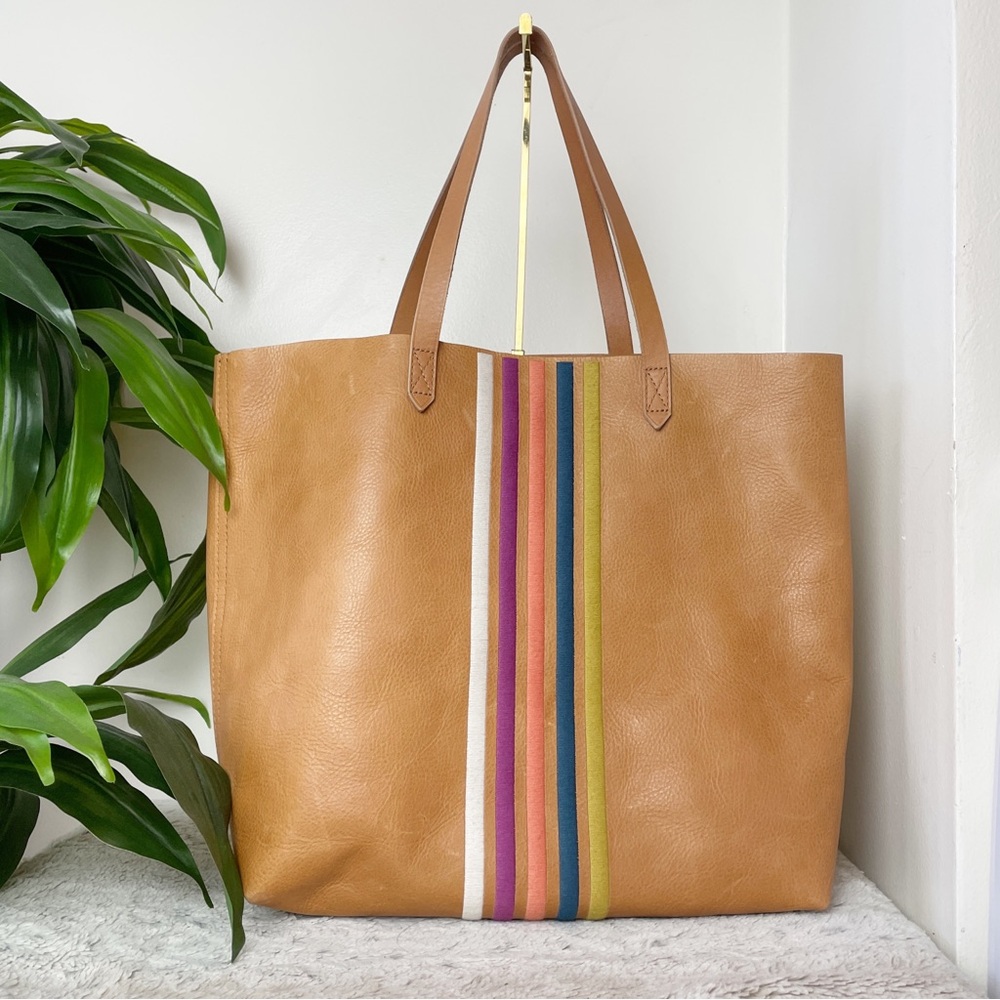 Madewell Classic Transport Tote Desert Camel limited edition Rainbow Stripe